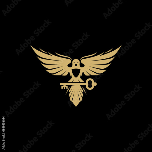 flying eagle logo carrying a key, great power logo