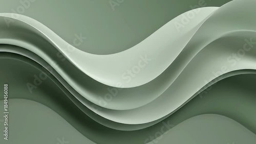 This captivating abstract motion background features elegant, smooth waves of varying green and subtle off-white hues flowing organically across the frame. The fluid, curvilinear forms create a calmin