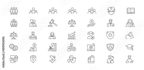 Set of 30 community line icons people business and social outline vector icons for web