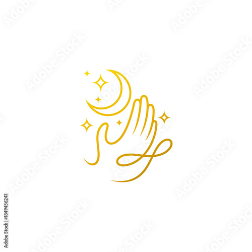 Dream logo, hand care logo and moon design vector, line style