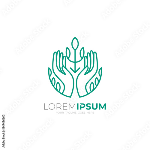 Tree logo, hand care logo and leaf design nature, green color