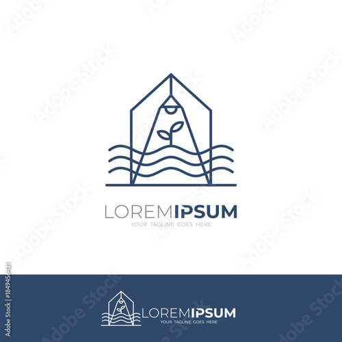 Building logo and water design combination, line style