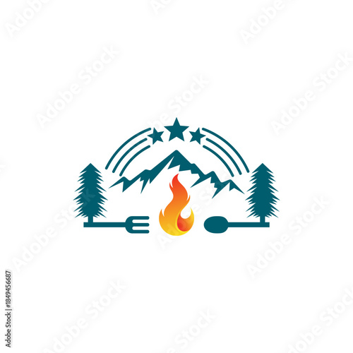 Mountain logo and cutlery design combination, simple logos