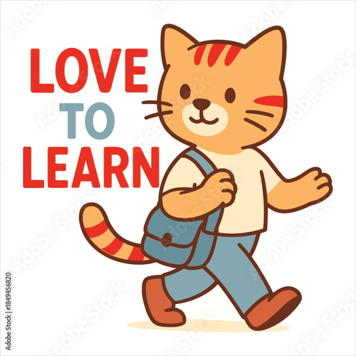 Love to Learn — Cute Cat Student with Backpack & Typography (Back to School Illustration)