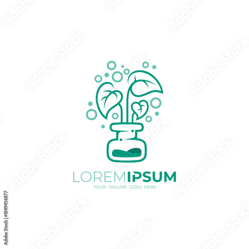 leaf logo in a pot with a simple appearance, nature logo