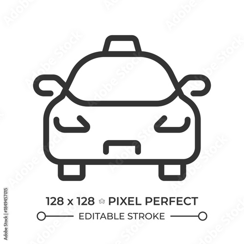 Taxi pixel perfect line icon. Motor vehicle licensed to transport passengers. Public transportation service. Isolated vector illustration. Outline symbol. Simple linear drawing. Editable stroke