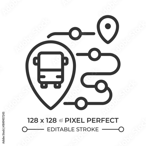 Live tracking pixel perfect line icon. Trip planner app. Planning journey. Public transport navigation. Isolated vector illustration. Outline symbol. Simple linear drawing. Editable stroke