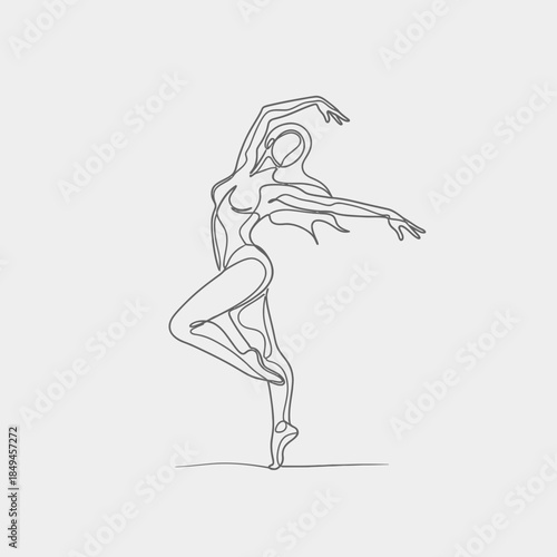 A minimalist line drawing of a ballet dancer in a graceful pose, showcasing fluid movement and elegant form.