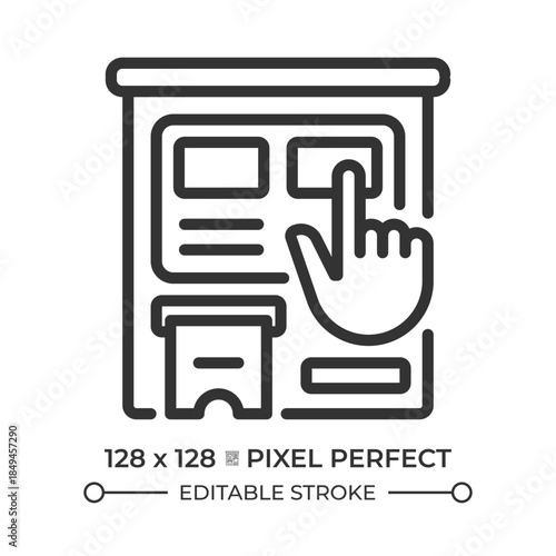 Ticket machine pixel perfect line icon. Automated kiosk validating payment for transport service. Technology. Isolated vector illustration. Outline symbol. Simple linear drawing. Editable stroke
