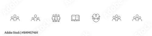 People and community icons set, social groups, teamwork, education and charity assistance symbols