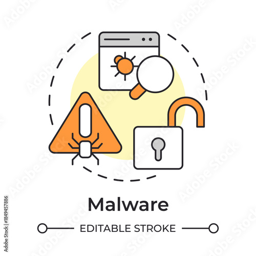 Malware multi color concept icon. Software vulnerability, cyber threat. Security issue, malicious program. Round shape line illustration. Abstract idea. Graphic design. Easy to use in brochure