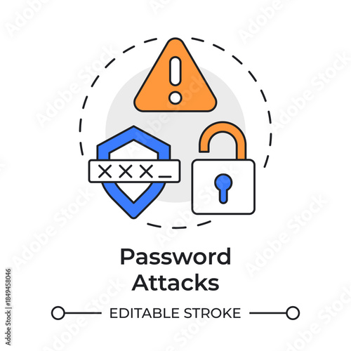 Password attacks multi color concept icon. System vulnerability. Cyber security, unauthorized access. Round shape line illustration. Abstract idea. Graphic design. Easy to use in brochure, booklet