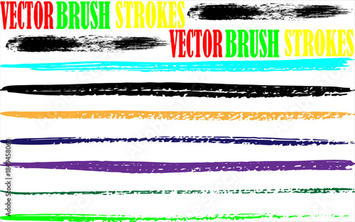Trendy ink brush strokes isolated design elements. Set of paint lines. Dirty Ink brushe stripes isolated on white, vector colors guide book samples.