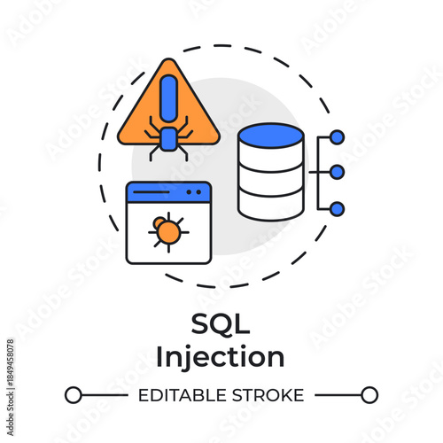 Sql injection multi color concept icon. Database security, cyber threat. Data storage, hack malware. Round shape line illustration. Abstract idea. Graphic design. Easy to use in brochure, booklet