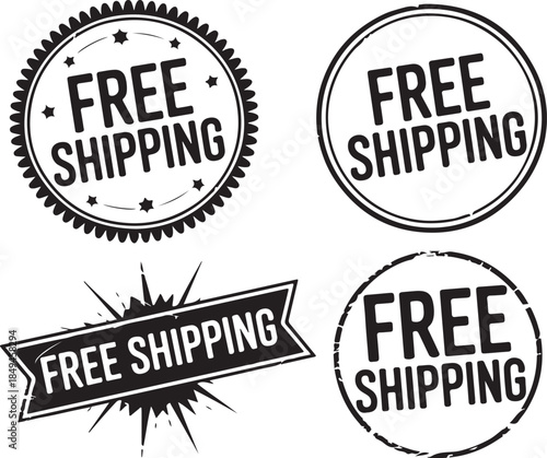 Free shipping rubber stamps vector illustration collection of business badges for delivery service promotion