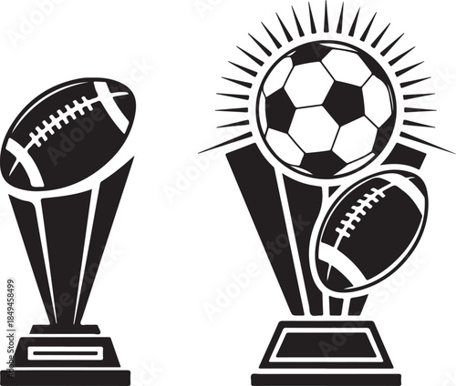 Silhouette sports trophies for american football and soccer celebration awards championship win or victory symbol