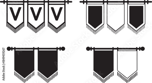 Heraldic banner and flag icons set in various shapes and styles vector illustrations