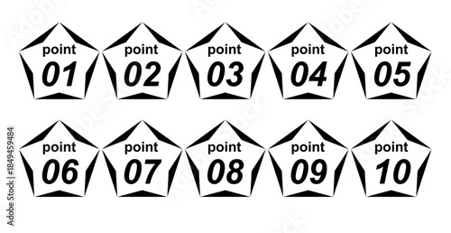 ポイント01〜10の番号バッジセット｜ポイント、番号、ステップ、ラベル、アイコン