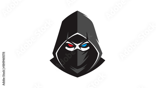 Mysterious hooded figure with intense eyes, symbolizing stealth, intrigue, and unknown identity
