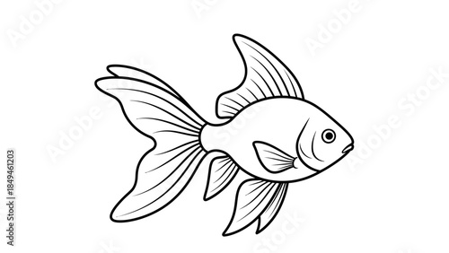Line art illustration of a beautiful goldfish with flowing fins, perfect for aquatic themes and pet-related designs