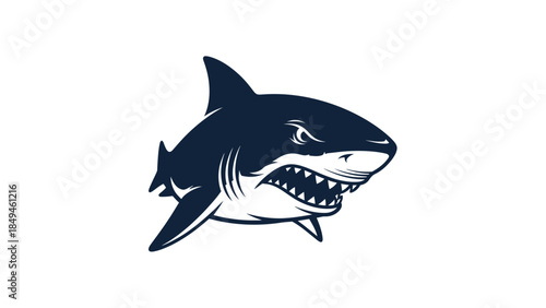 Fierce Shark Illustration - Aggressive Marine Predator with Sharp Teeth and Determined Gaze, Ideal for Wildlife and Sports Themes