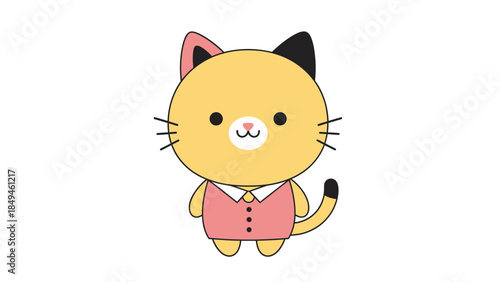 Adorable Cartoon Cat Wearing a Pink Outfit, Kawaii Style Illustration