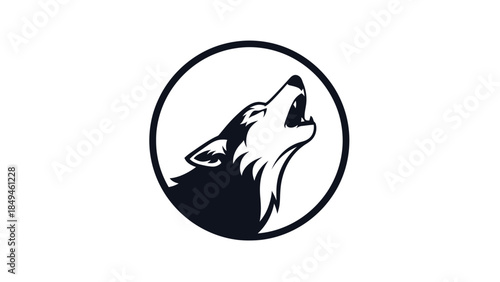 Stylized illustration of a wolf howling in a circular emblem, representing nature and wildness