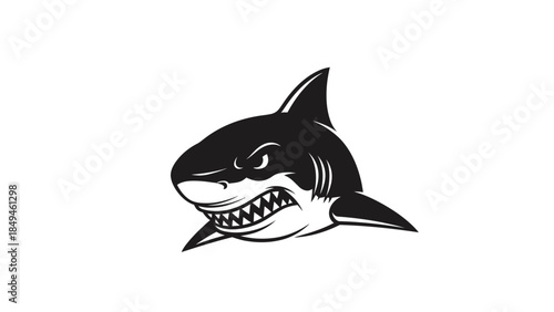 Fierce Shark Head Illustration with Jagged Teeth and Intense Gaze