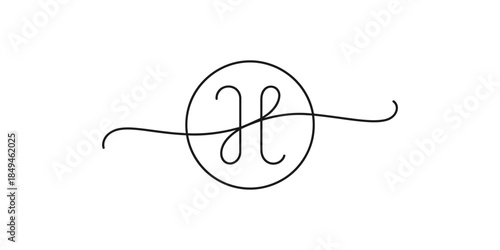 Minimalist continuous line initial h logo design with circular frame and flourishes Vector, illustration