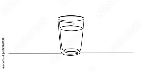 Minimalist continuous line art drawing of a glass of water on a surface Vector, illustration