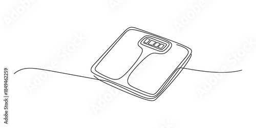 Continuous line art drawing of a digital bathroom scale for weight measurement Vector, illustration