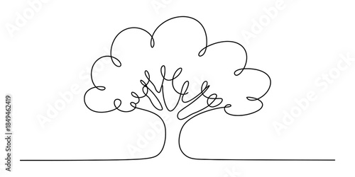A single continuous line art drawing of a minimalist tree representing nature Vector, illustration