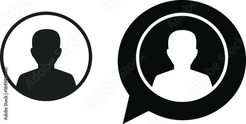 PrintUser Profile Icon and Customer Service Chat Bubble Vector Set, Generic Person Avatar Symbol for Communication, Testimony, and Social Media Interface Design
