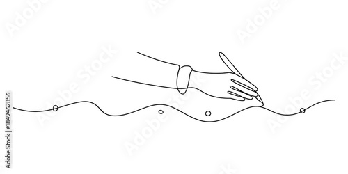Minimalist continuous line drawing of a hand writing with a pen, symbolizing creativity and flow Vector, illustration