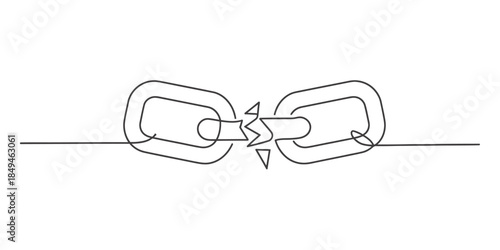 A continuous line drawing illustrating a broken chain link against a white background Vector, illustration