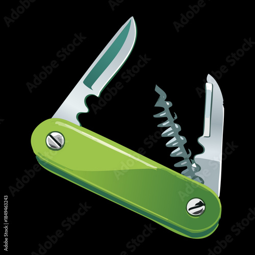 Multi tool knife for camping and outdoor adventure theme concept digital art design illustration