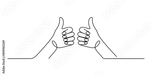Two thumbs up gesture in continuous line drawing style Vector, illustration