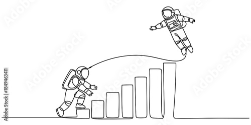 Astronauts ascending a bar graph representing success and growth Vector, illustration