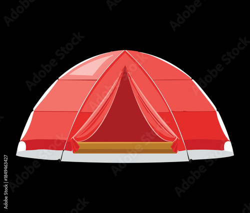 Red outdoor camping tent for night mountain adventure and forest exploration gear equipment vector illustration design