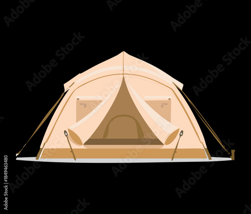 Beige classic camping tent for night outdoor adventure and forest hiking trip equipment vector illustration design