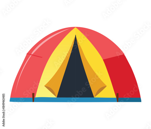 Red and yellow dome camping tent illustration for outdoor adventure and family vacation gear equipment vector