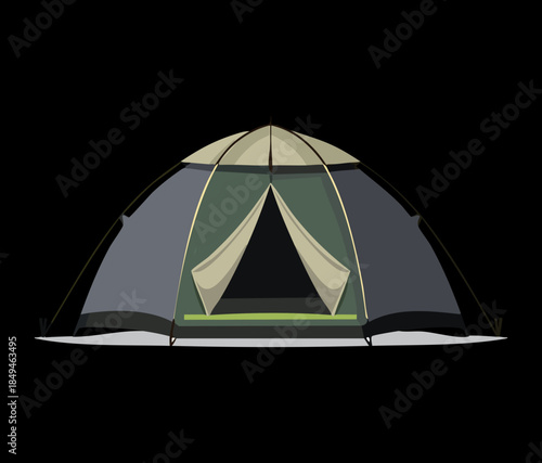 Dark green camping tent for forest survival adventure and professional outdoor hiking gear equipment vector illustration