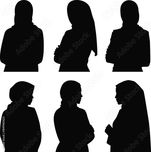 Silhouettes of diverse individuals in professional attire with arms crossed