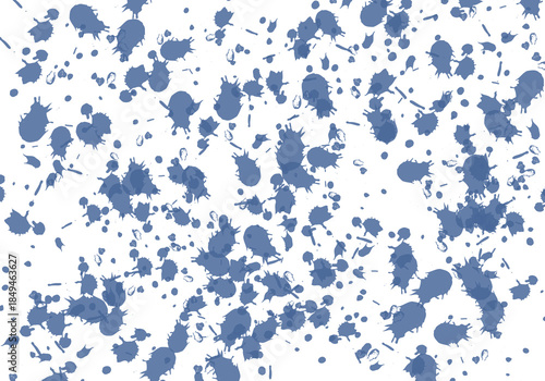 Blue Ink Splat. Paint Splash. Messy Spots. An isolated PNG clip art of various blue ink splatters on a transparent background for grunge backgrounds or artistic project elements.