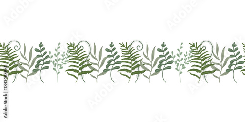Leaves border, botanical design. Dense twig border, foliage frame illustration. Leafy botanical background