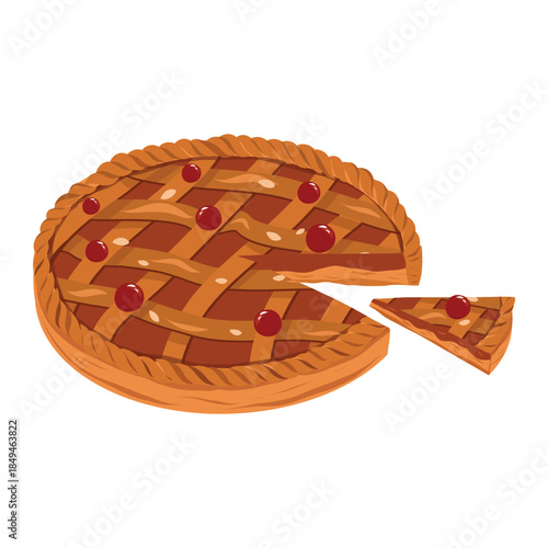 Sliced berry pie illustration. Hand drawn vector illustration. Tasty bakery tart