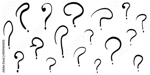 Set of hand drawn question marks. doodle questions marks. isolated on black and white. vector illustration