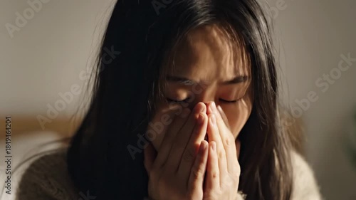 Wallpaper Mural Young Asian Woman Experiencing Emotional Distress and Sadness Indoors. Torontodigital.ca