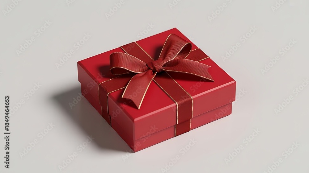 Obraz premium A high-quality product photograph of a red gift box with a ribbon on a white background