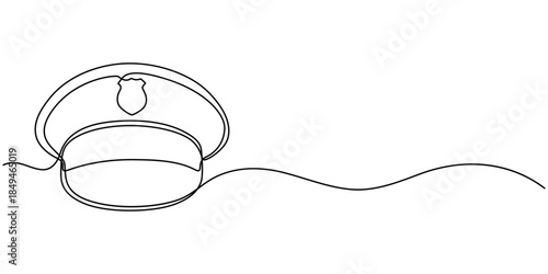 Captain sailor Hat one line drawing, one continuous line drawing of police hat, vector Illustration.
